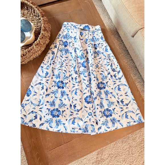 Talbots Piper Pleated Patio Skirt - Beautiful Scroll Women Blue 6 - Picture 4 of 7